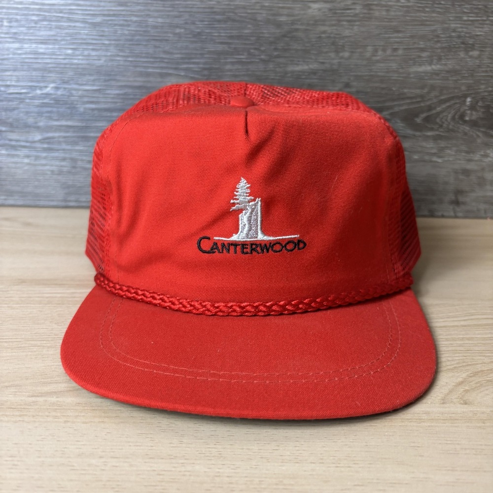Vintage Canterwood Hat Cap Strap Back Red Mesh Trucker Rope Braid Embroidered